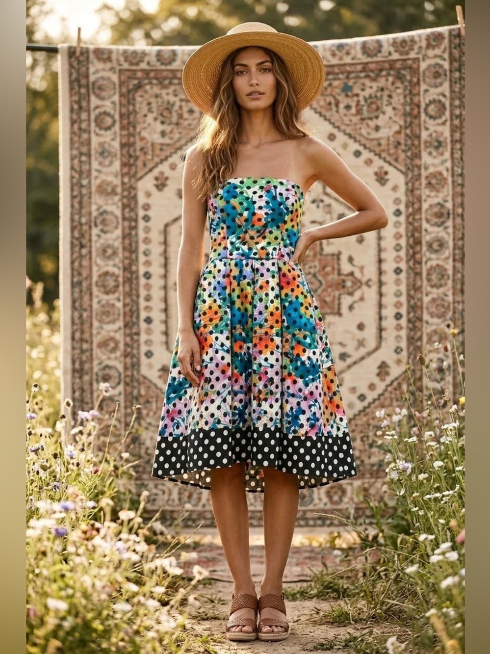 Anthropologie Corey Lynn Calter Lavendel Multicolor Strapless Dress, Size 6